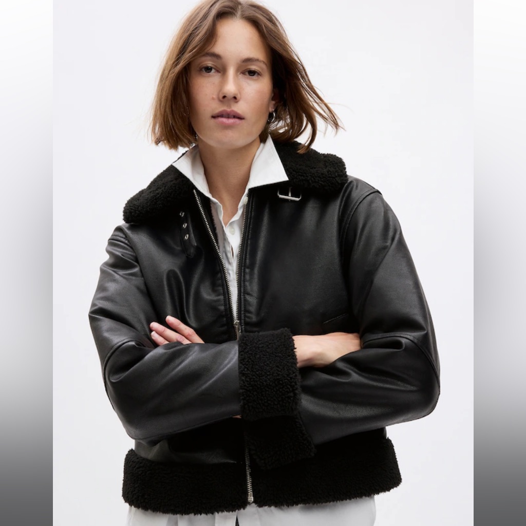 Gap Nwot Leather With Sherpa Lined Coat